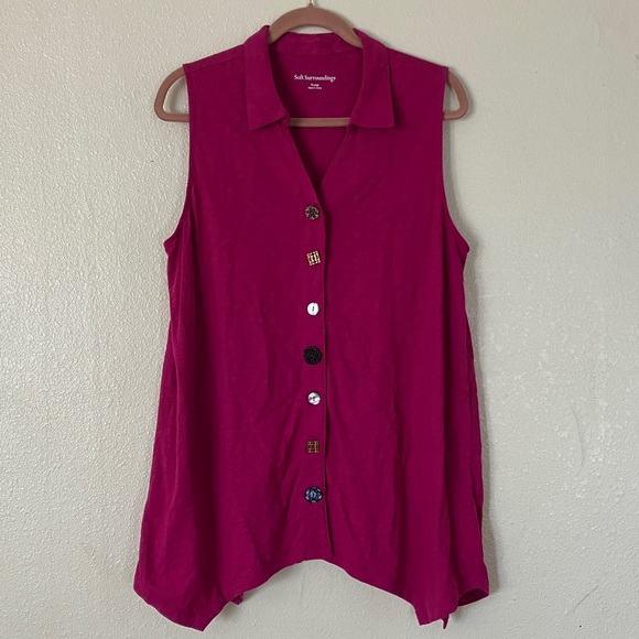 Soft Surroundings Sleeveless Boho Button Down Slub Cotton Tunic Top, XL - Picture 1 of 7
